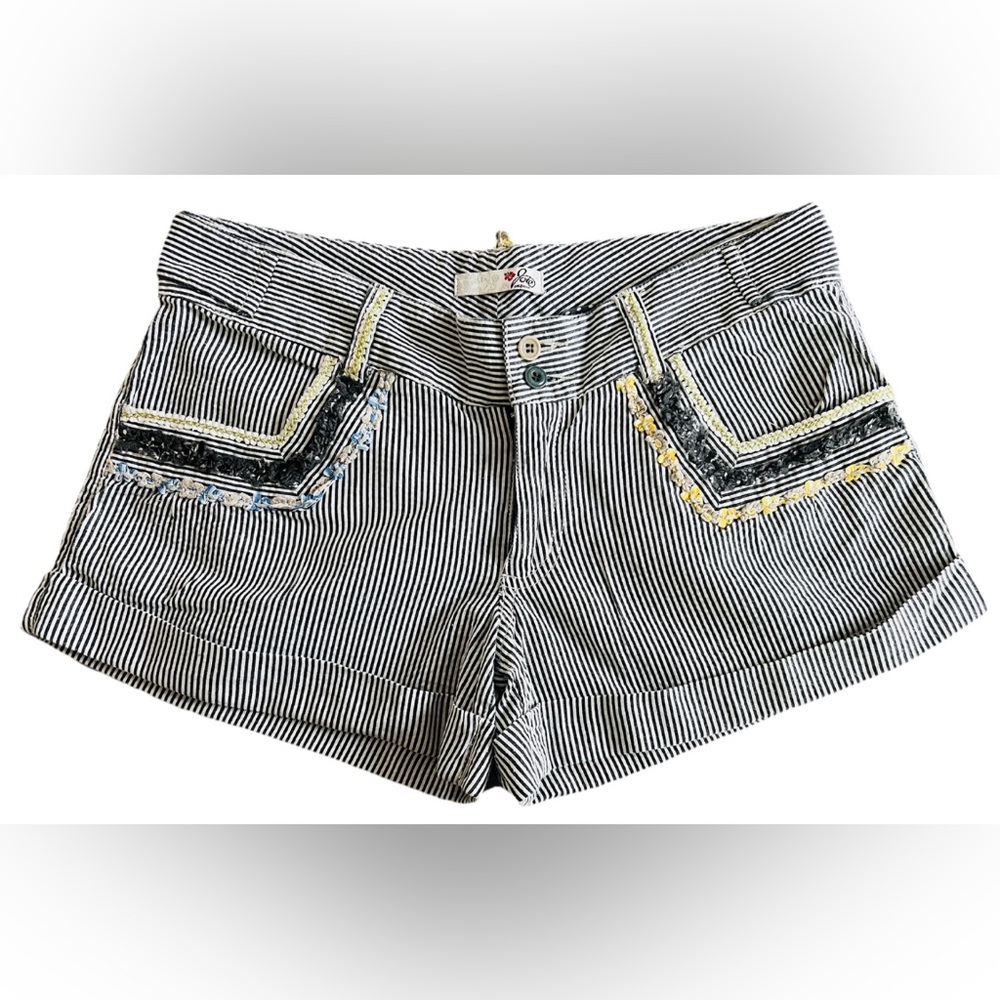 JOIE Gray + White Engineer Stripe 100% Cotton Embroidered Shorts Size 4